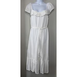 Old Navy‎ Womens Tiered Ruffle Dress L White Milkmaid Romantic Boho Cottagecore